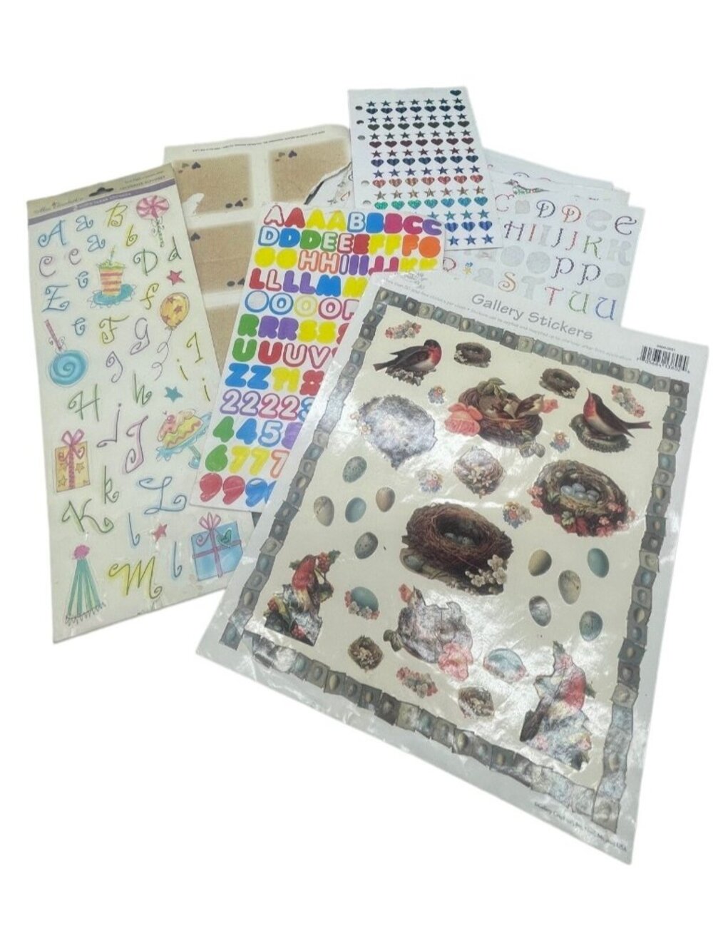 sticker lot scrapbook varied missing letters number birds heart stars nest READ